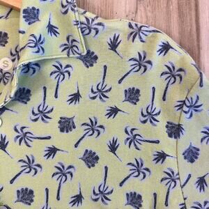 HIHO Shirt Terry Nico Camp Button‎ up Palm Print Green Size Small Travel Resort